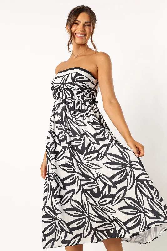 Arlene Strapless Midi Dress - Black White