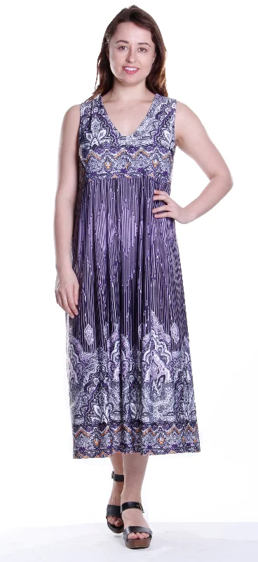 La Cera Border Print Sleeveless Printed Maxi Dress