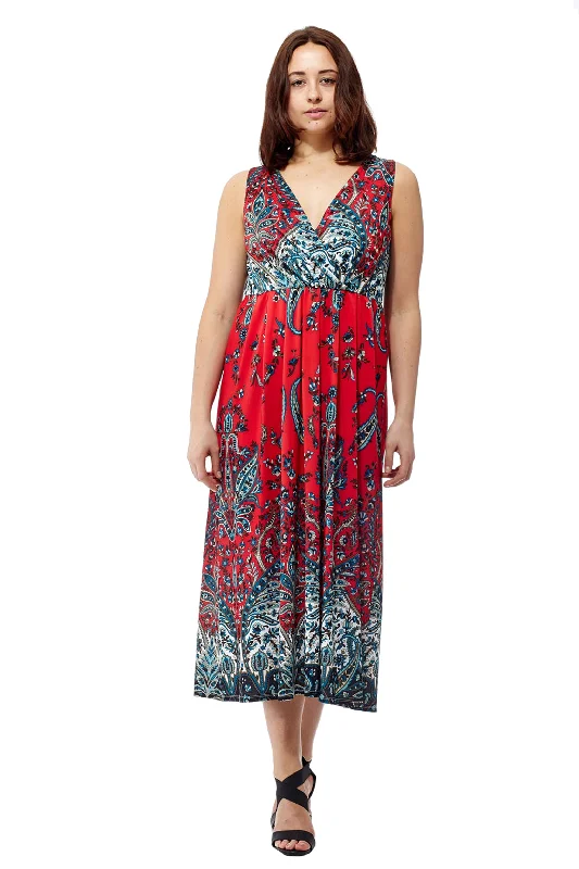 La Cera Sleeveless Paisley Printed Maxi Dress