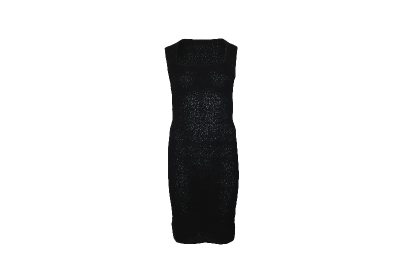 Alaïa Square Neck Bodycon Dress in Black Cotton