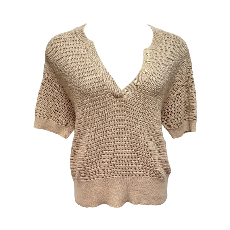 Callie Knit Top Short Sleeve By Varley In Tan, Size: L