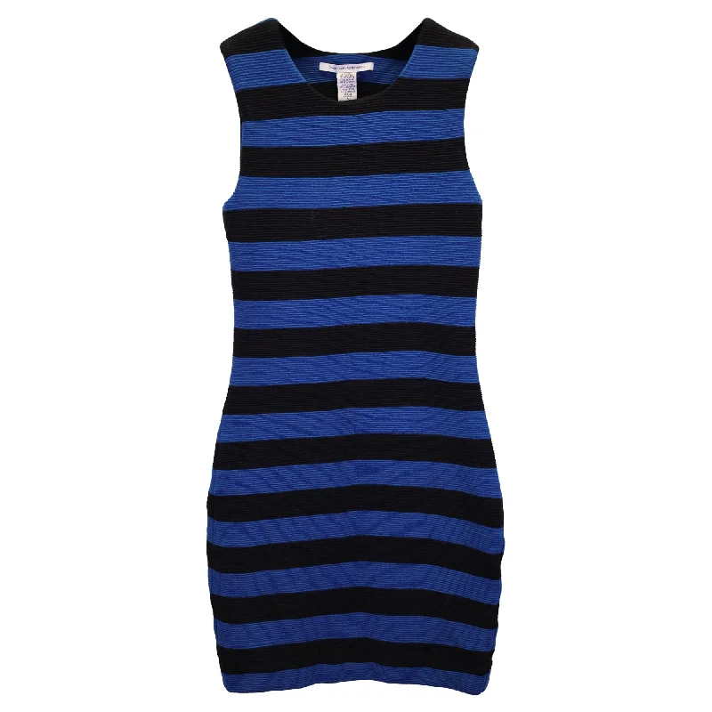 Diane Von Furstenberg Rigmora Striped Bodycon Dress in Blue Wool Blend