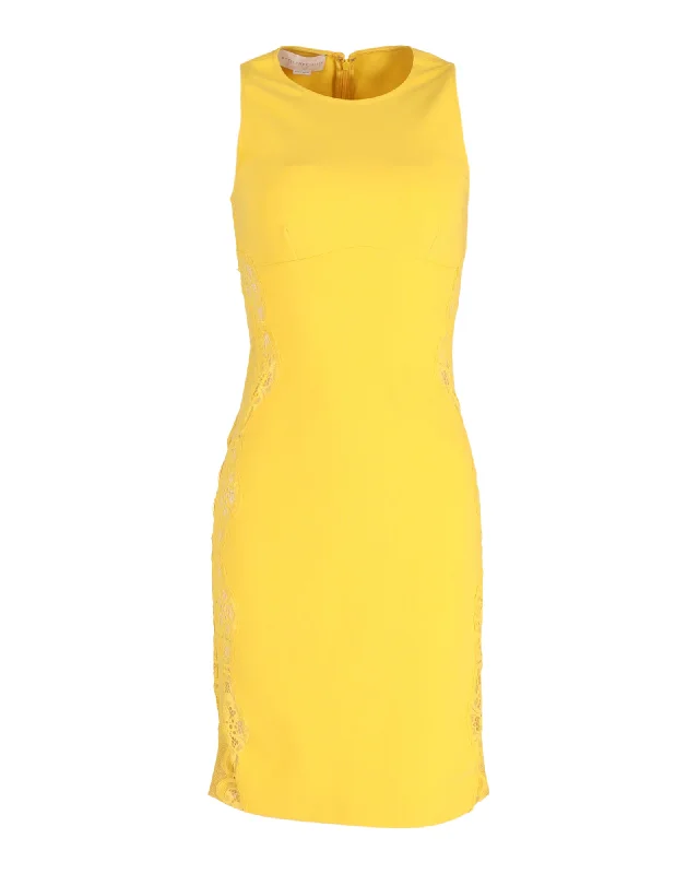 Stella McCartney Bodycon Dress with Lace Trims in Yellow Cotton