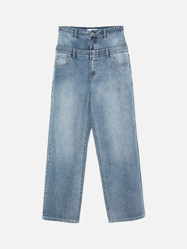 Double Waisted Slouchy Carpenter Jean in Classic Wash Denim