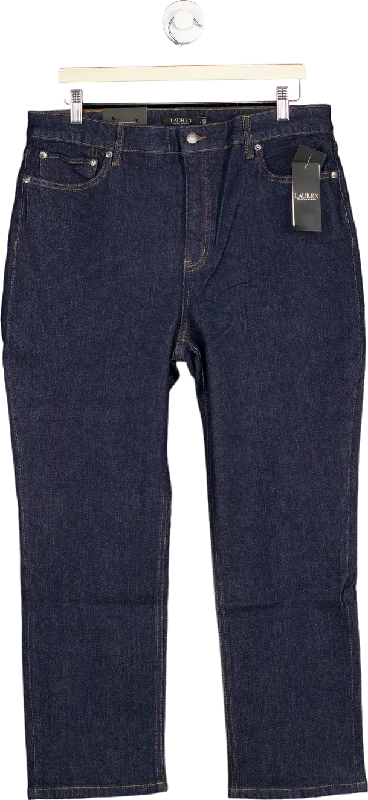 Lauren Ralph Lauren Dark Blue High-Rise Straight Ankle Jeans UK 14