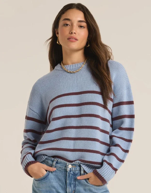 Z Supply Boyfriend Striped Sweater LIGHT DENIM