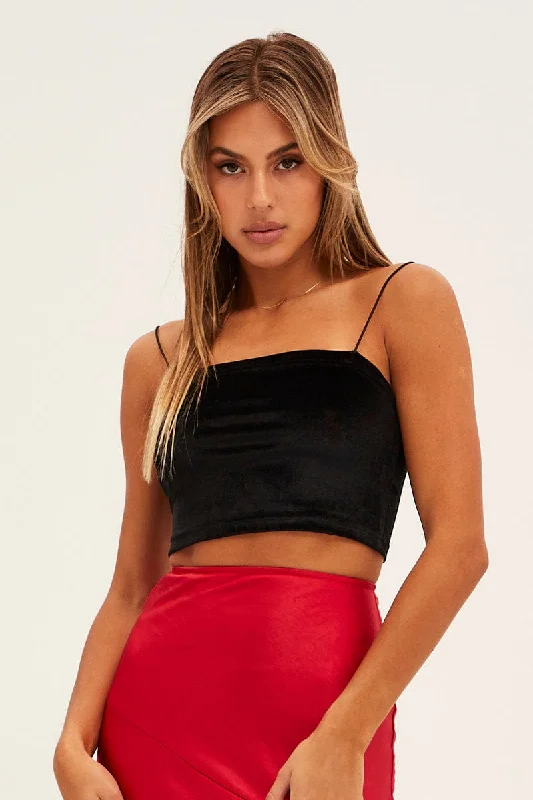 Black Velour Singlet Lounge Crop Top