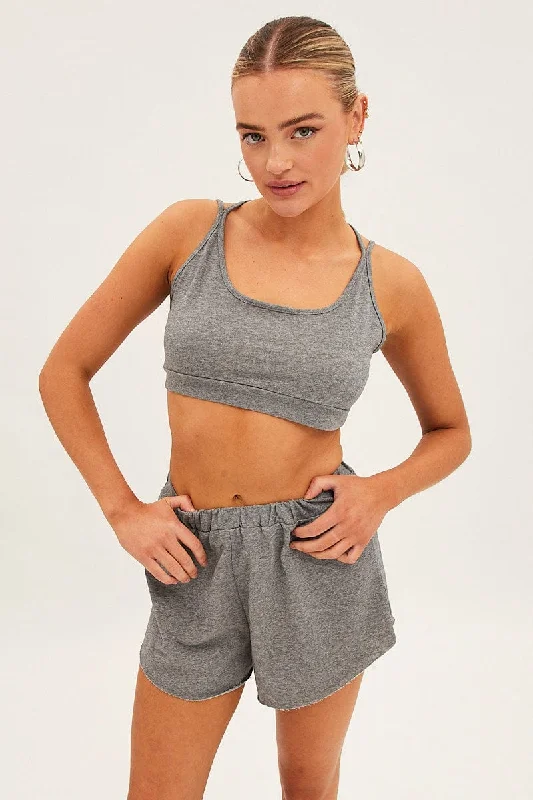 Grey Crop Top Loungewear Set