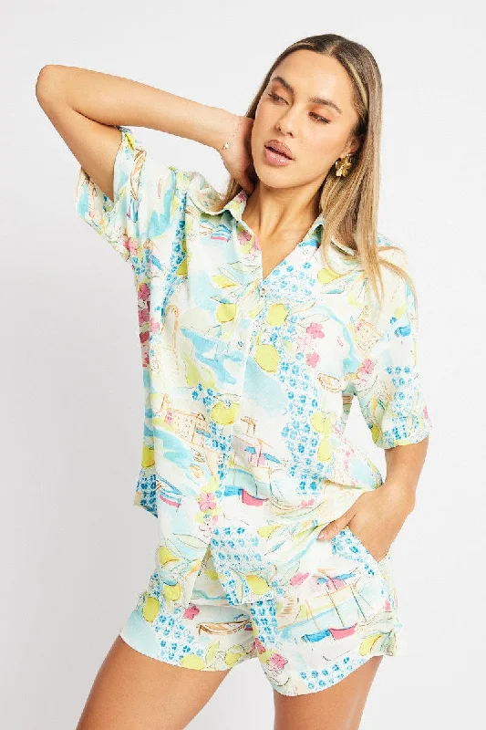 Multi Abstract Relaxed Shirt Short Sleeve