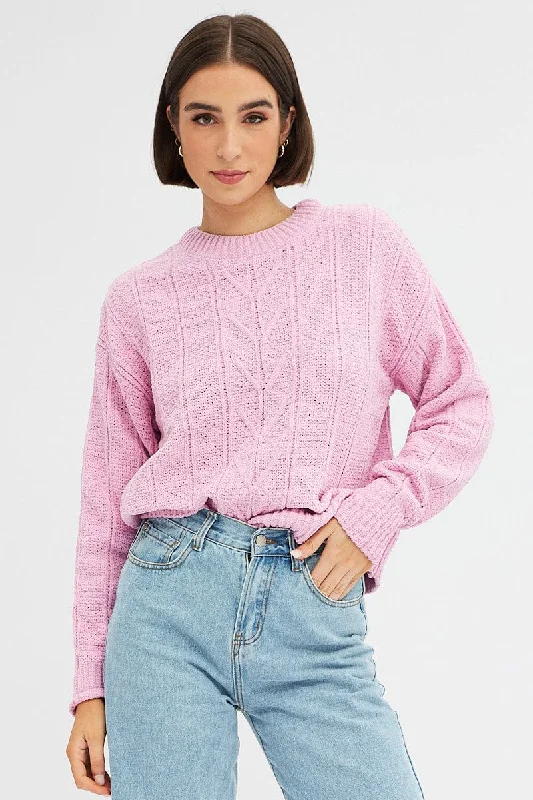 Pink Knit Top Long Sleeve Crop