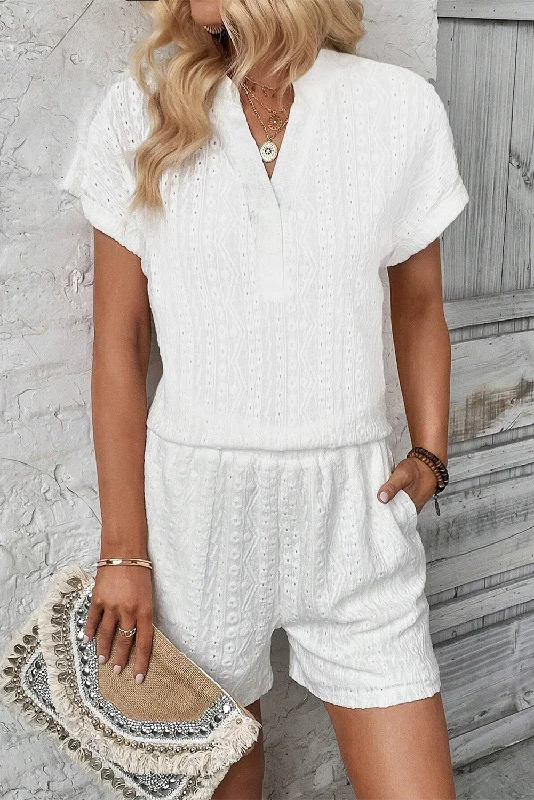 Eyelet Patterned Textured Shorts Set